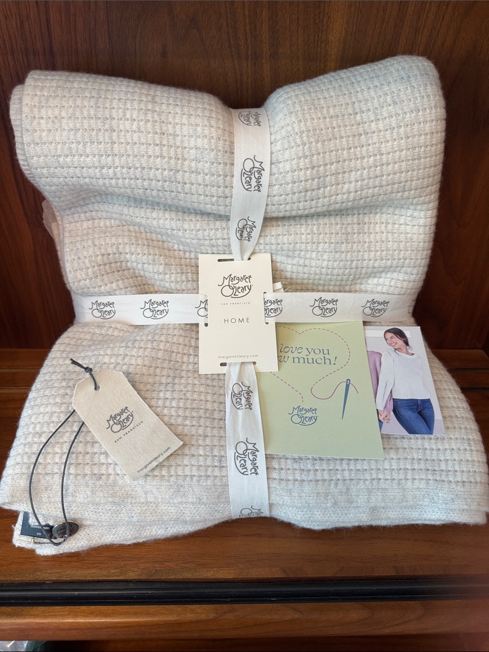 Margaret O'Leary Cream Waffle Knit Throw Blanket